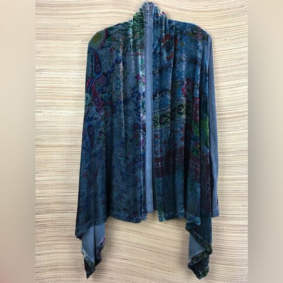 Johnny Was Velvet Teal Drape Open Front Sweater Cardigan In Team Size XS - Picture 5 of 13